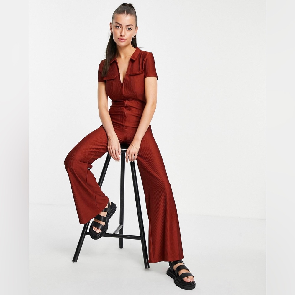 ASOS Design Collared Zip Front 70s Jumpsuit SIZE 14